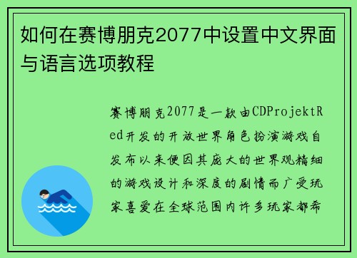 如何在赛博朋克2077中设置中文界面与语言选项教程